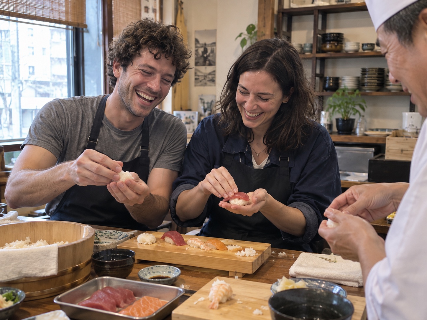 Samen sushi maken tijdens de Japan-demoreis